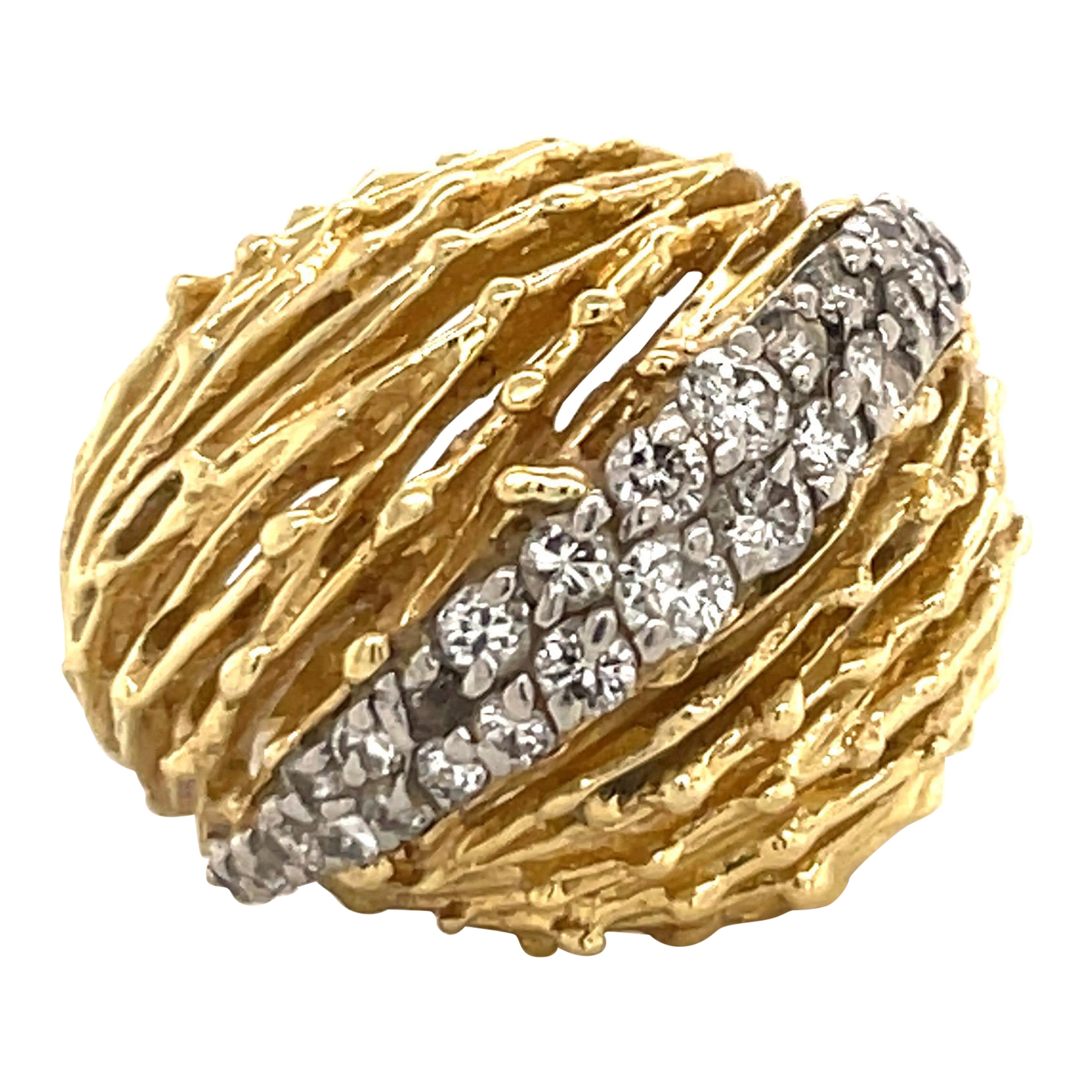 Round Cut 18 Karat Yellow Gold Diamond Dome Ring 0.60 Carats 17.1 Grams For Sale