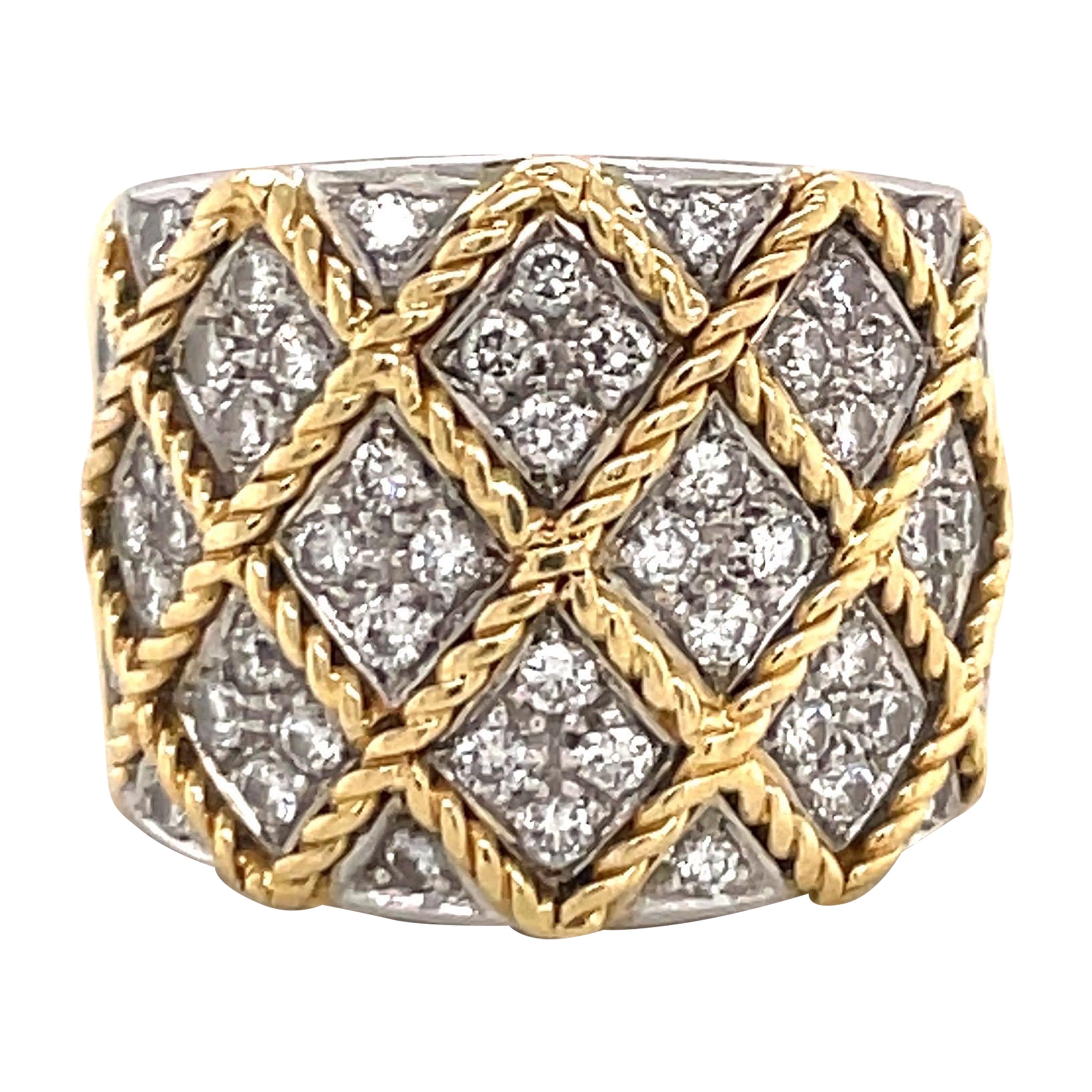 Bague large tressée en or jaune 18 carats avec diamants 1,02 carat
