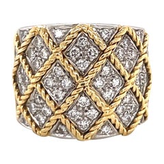18 Karat Yellow Gold Braided Diamond Wide Ring 1.02 Carats 