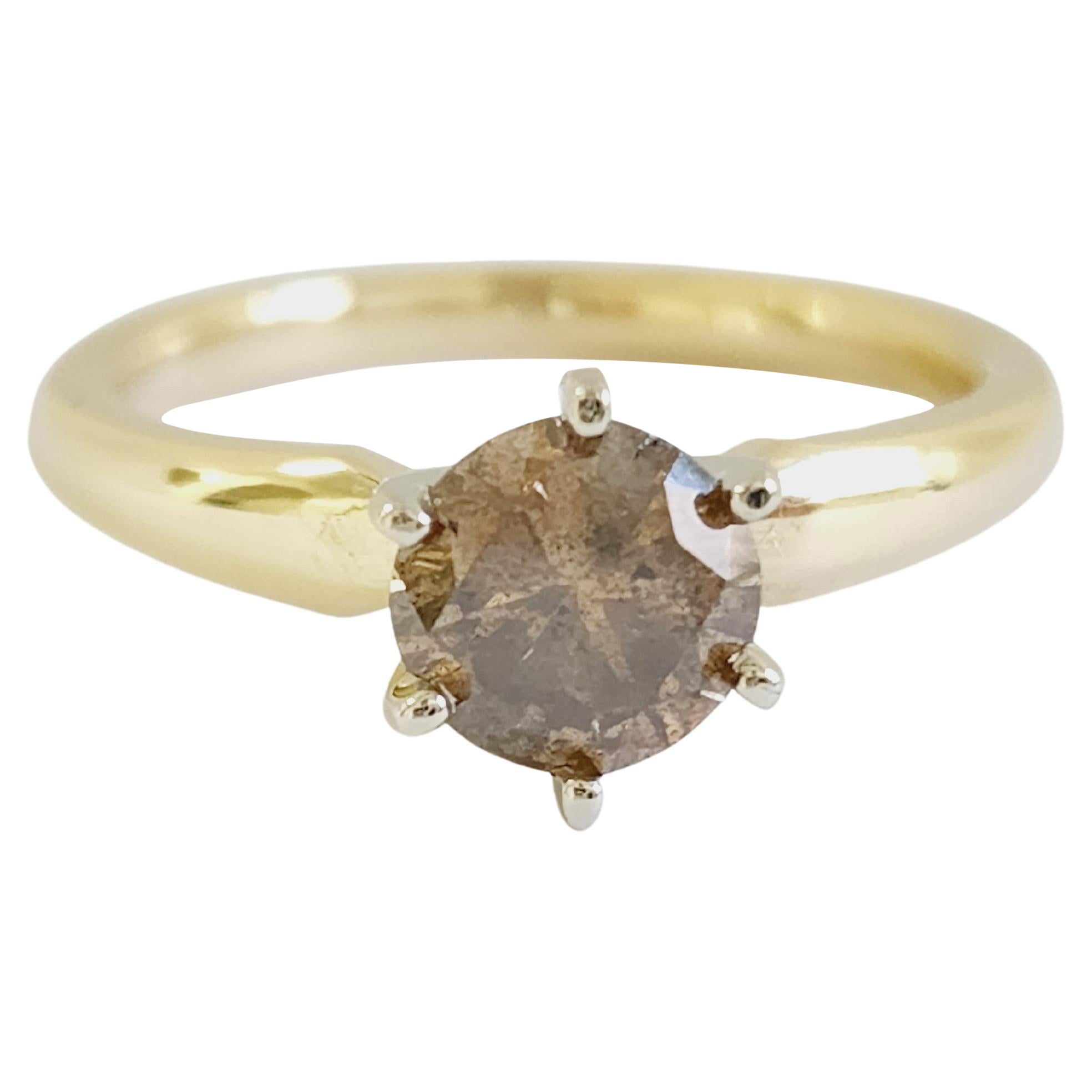 Bague en or jaune 14 carats avec diamant rond marron foncé fantaisie naturel de 1,05 carat, certifié GIA