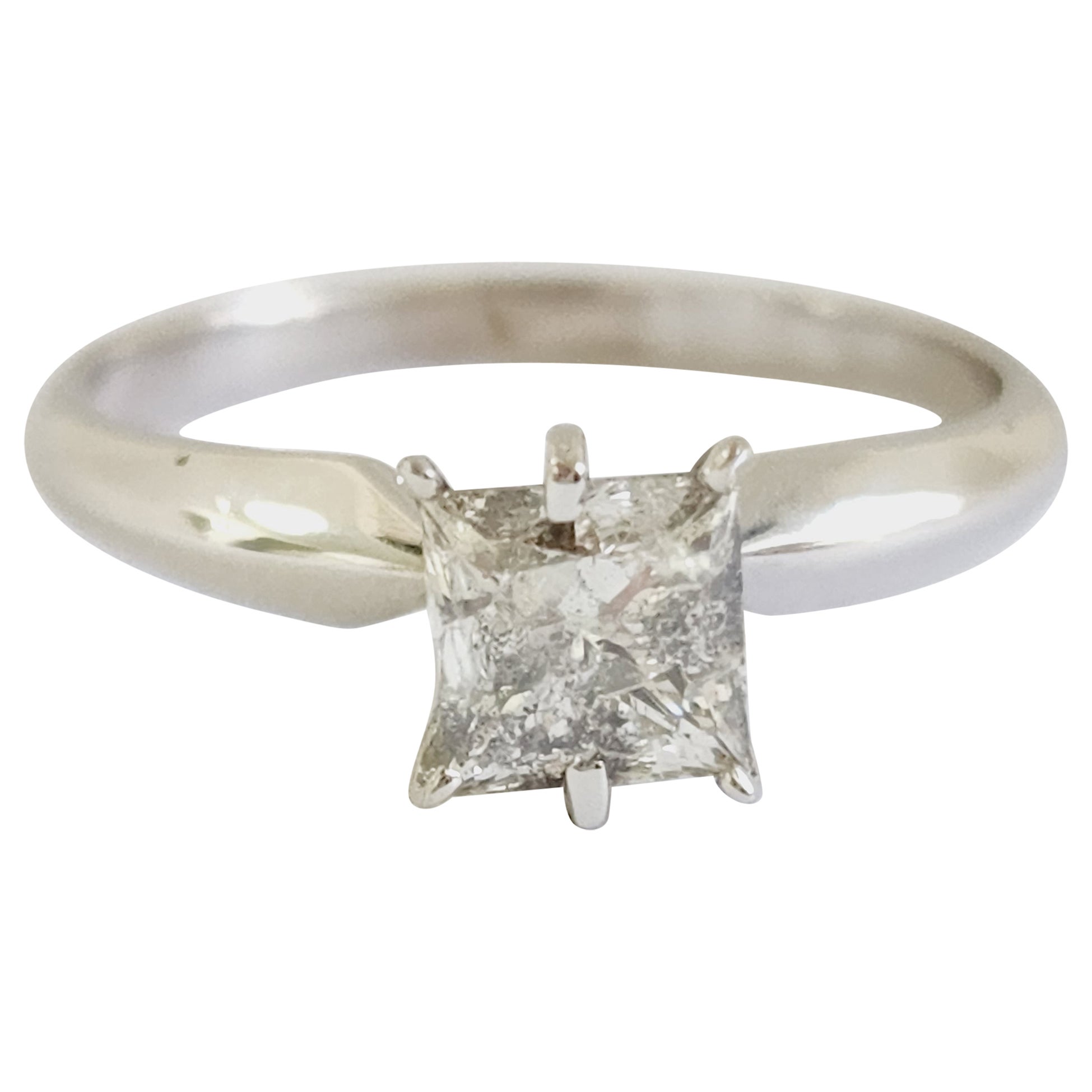 GIA 1.06 Carat Princess Cut Natural Fancy Light Gray Diamond White Gold Ring 14k For Sale