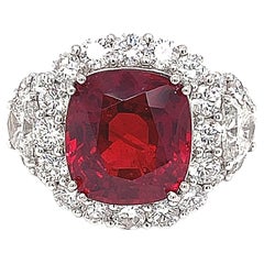 Rare 8.25, 4.57Carat Burma Vivid Red Spinel GRS certified Engagement Ring