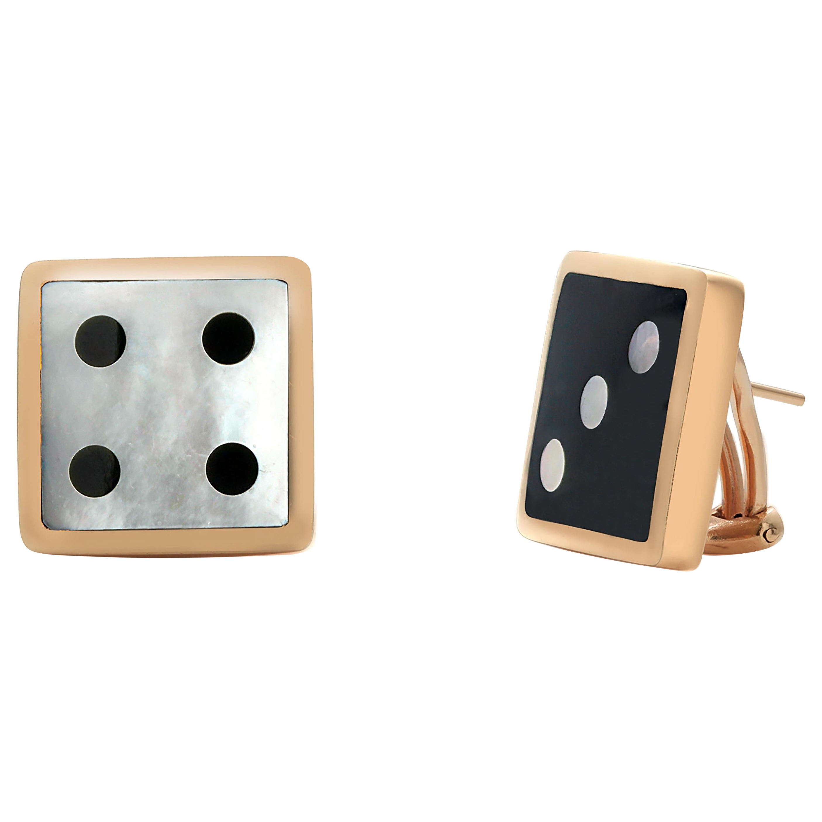 Tiffany and Co. Eighteen Karat Gold Geometric Mother of Pearl Onyx Dice Earrings