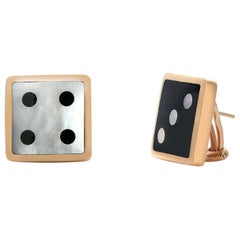 Tiffany and Co. Eighteen Karat Gold Geometric Mother of Pearl Onyx Dice Earrings