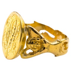 Antique Victorian Gold Monogram Ring, Antique 14k Gold Mermaid Signet Ring 1800s