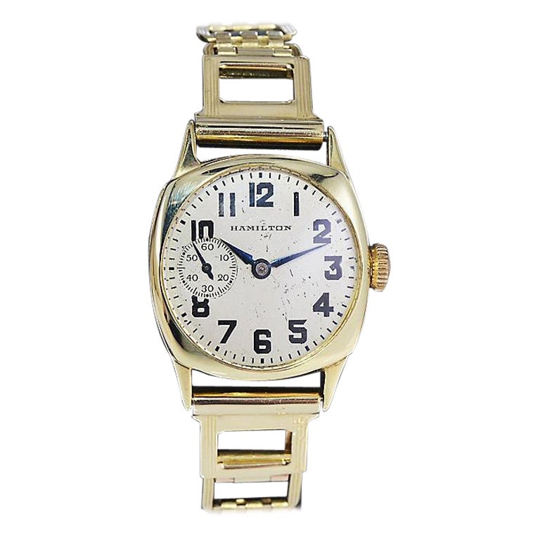 Hamilton 14Kt. Goldene kissenförmige Uhr mit Originalzifferblatt und -armband 1925 im Angebot