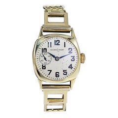 Hamilton 14Kt. Orologio d'oro a forma di cuscino con quadrante e bracciale originali 1925