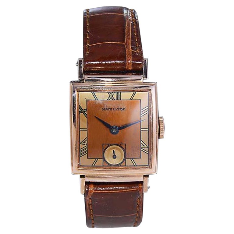 Hamilton Rose Gold Filled Art Deco Tank Style Watch from 1940's For
