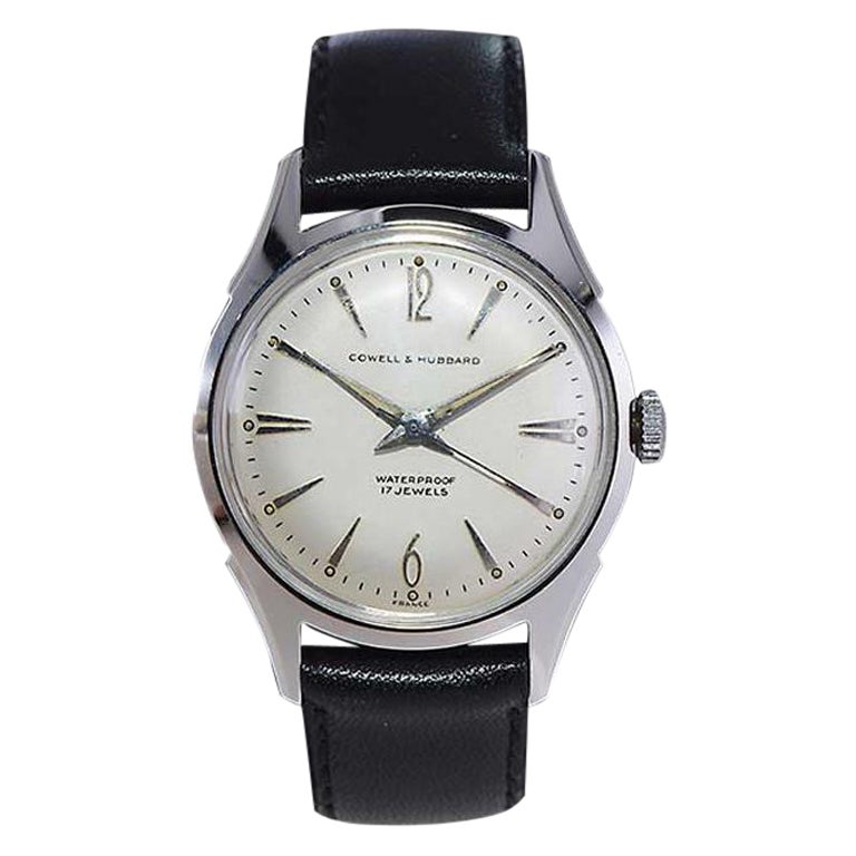 Cowell & Hubbard Stainless Steel Mid Century Dress Watch All Original For Sale