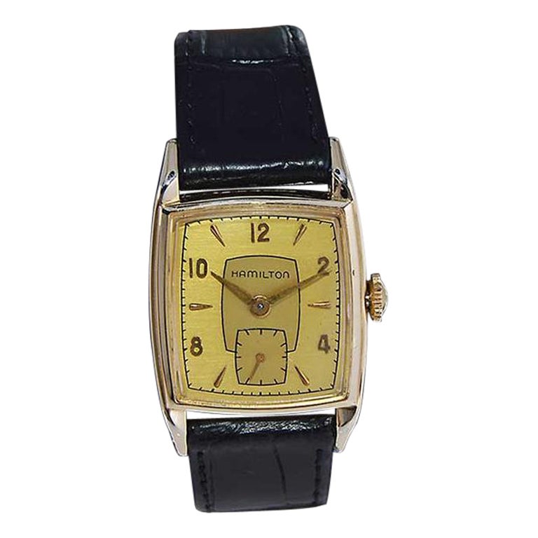 Hamilton Goldgefüllte Art-Déco-Uhr in Tonneau-Form, ca. 1950er Jahre