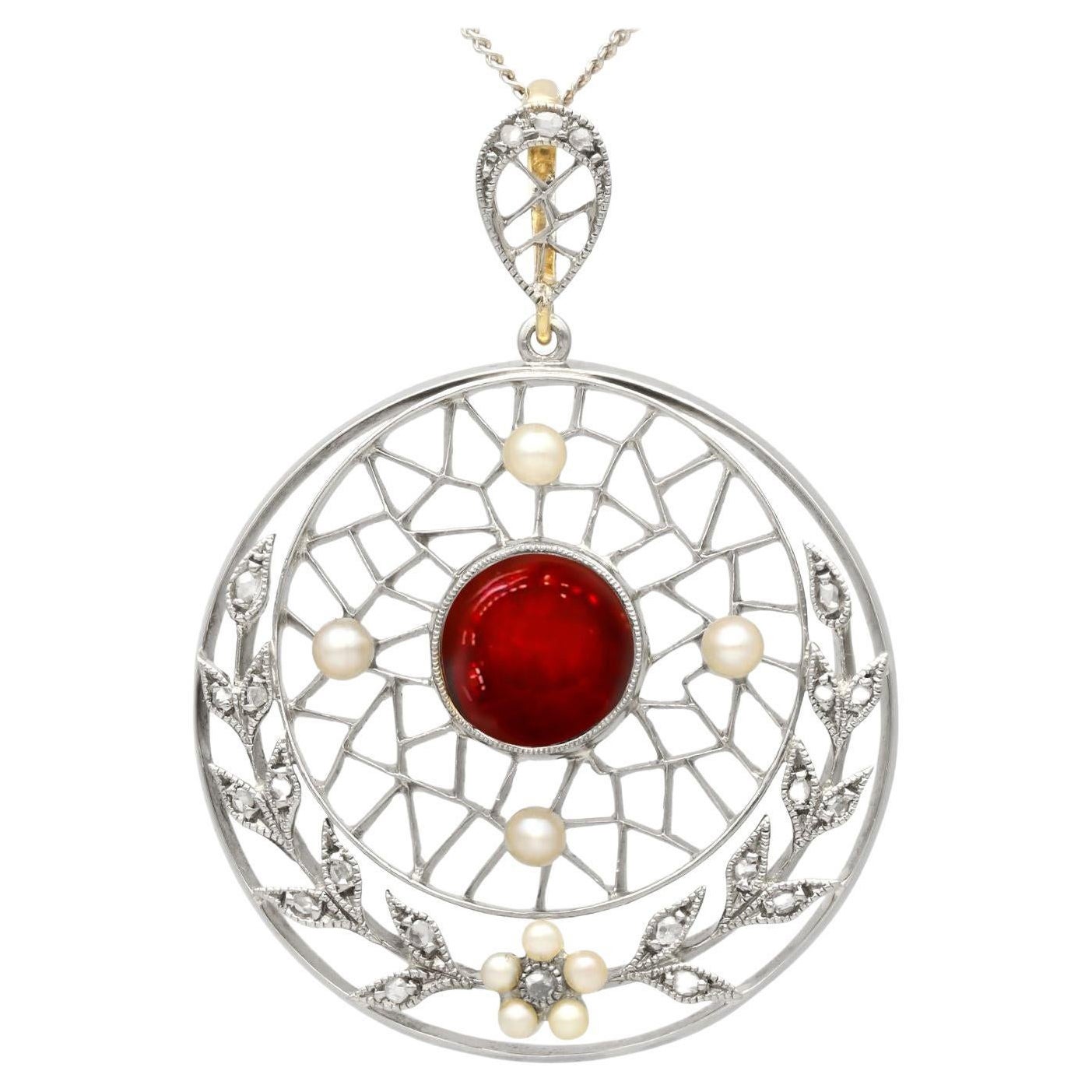 Antique 1.74ct Garnet and Diamond, Pearl and Yellow Gold Pendant, circa 1900