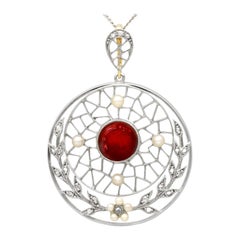 Antique 1.74 Carat Garnet and Diamond, Pearl and Yellow Gold Pendant, circa 1900