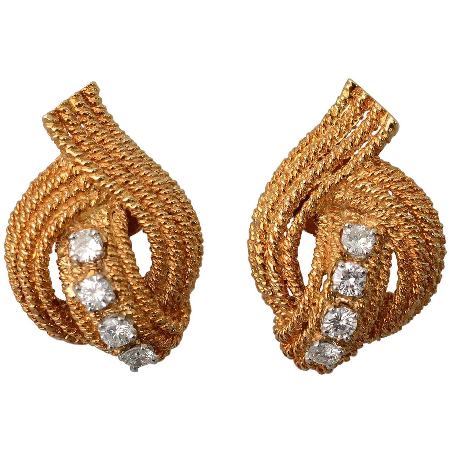 David Webb Gold Diamond Earrings
