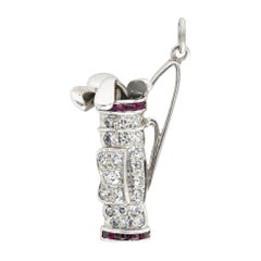 Vintage Cartier Art Deco Pavè Diamond Ruby Platinum Golf Club Charm