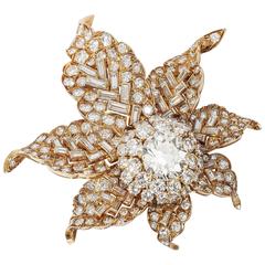 1970s Bulgari Stunning Diamond Gold Flower Brooch 