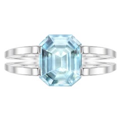 3.5 Carat Natural Aquamarine 18 Karat White Gold Geometric Cocktail Ring