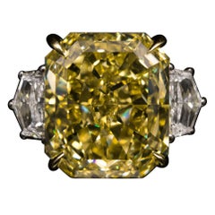 GIA Certified 15.02ct Fancy Intense Yellow Radiant Diamond ring