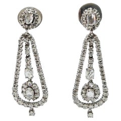 Rose Cut Diamond Chandelier Earrings In 18K White Gold. 