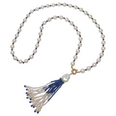 Marina J. Blue Sapphire, Pearl & 14k Yellow Gold Sautoir with Graduated Tassel