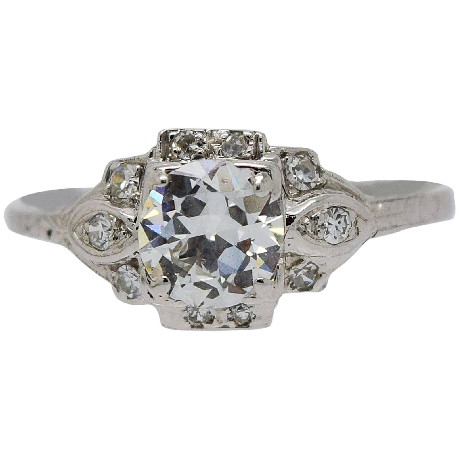 1920s Art Deco Diamond Platinum Engagement Ring For Sale