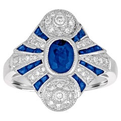 1.20 Carat Blue Sapphire Diamond Gold Ring