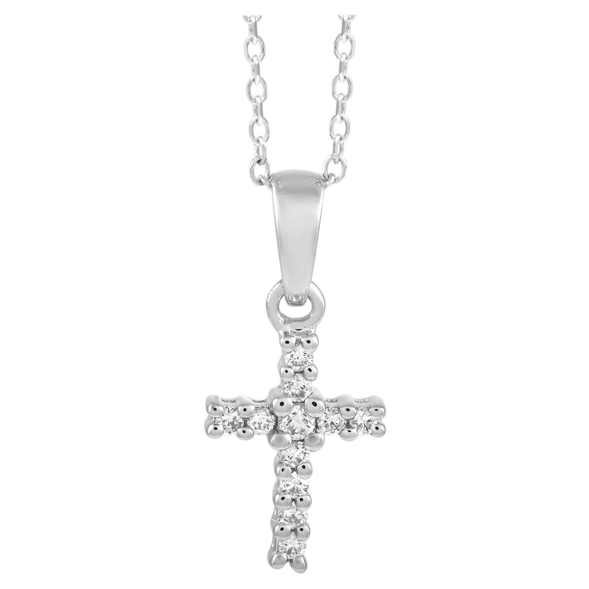 LB Exclusive 18K White Gold 0.10 Ct Diamond Cross Pendant Necklace