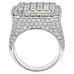 Used 14K White Gold 11 Carat Round And Square Cut Cluster Diamond Mens Ring