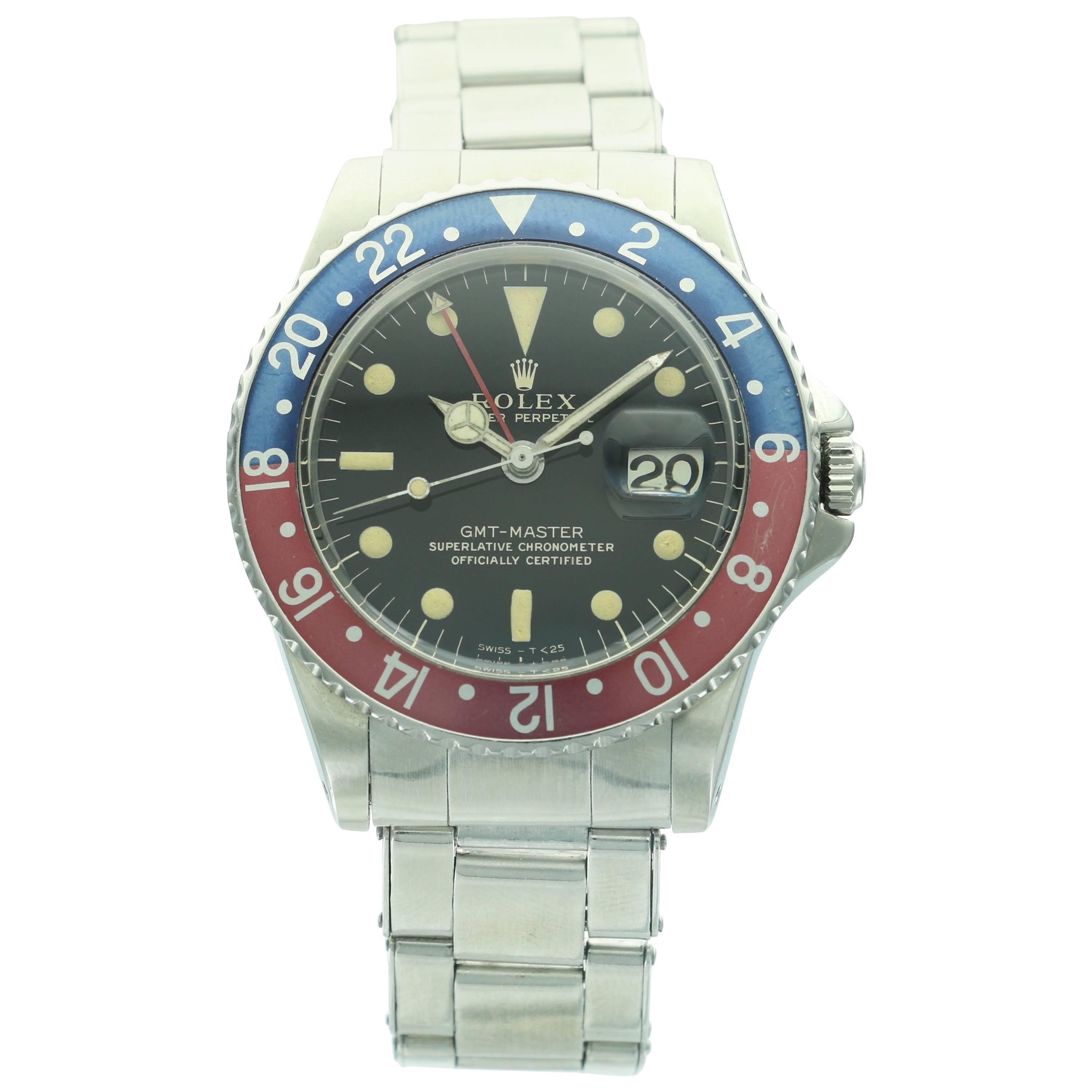 Rolex Stainless Steel Gilt Dial GMT-Master Wristwatch Ref 1675