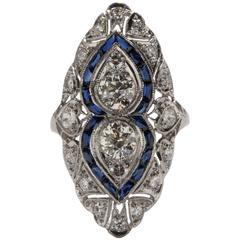 Art Deco Sapphire and Diamond Plaque Ring