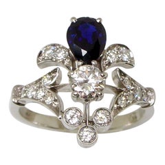 Vintage Floral Ring Set with Diamonds and Sapphire 1960s