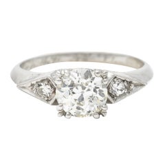 Retro 1.17 Carats Old European Cut Diamond Platinum Engagement Ring GIA