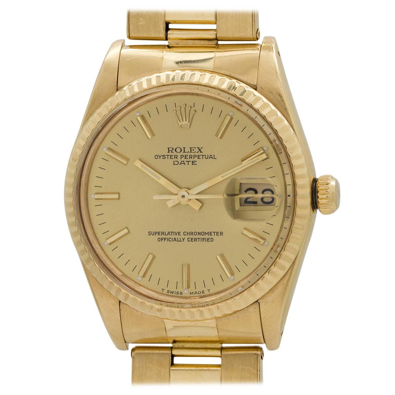 Rolex Yellow Gold Oyster Perpetual Date Wristwatch Ref 1500 circa 1985