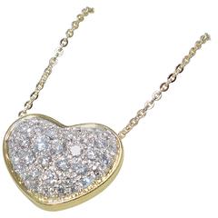 Halskette Sautoir, Diamant Pave Gold Platin Herz mit Herz