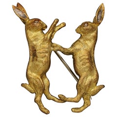 Vintage Hancocks a Pair of Gold Boxing Hares Brooch, 1990