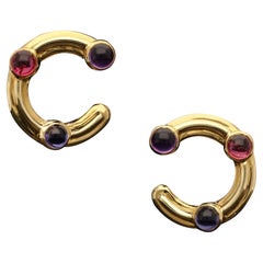 Bulgari Pair of 18ct Gold Tourmaline Amethyst and Iolite C-Clip Earrings