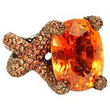 Colleen B. Rosenblat Mandarin Garnet Pave Sapphire Blackened Gold Ring