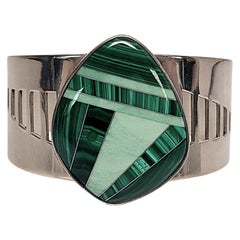 Brian Bruce Sterling Silver Malachite Inlay Cuff Bracelet