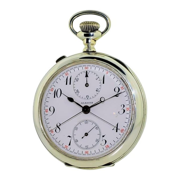 Agassiz Montre chronographe à secondes fendues en argent sterling de haute qualité