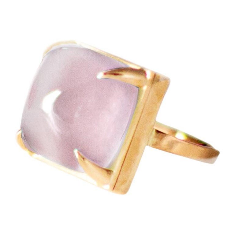 Eighteen Karat Rose Gold Sugarloaf Pink Quartz Engagement Ring For Sale