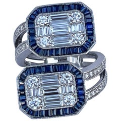 5.50 Carat Diamond and Sapphire Modern "Toi et Moi" Art Deco Style 18k Gold Ring
