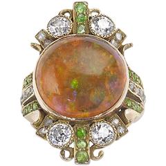 Fire Opal Demantoid Garnet Diamond Gold Ring