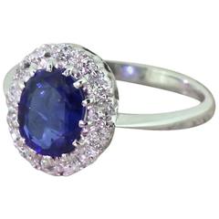 Art Deco 1.70 Carat Natural Unheated Sapphire Diamond Gold Cluster Ring