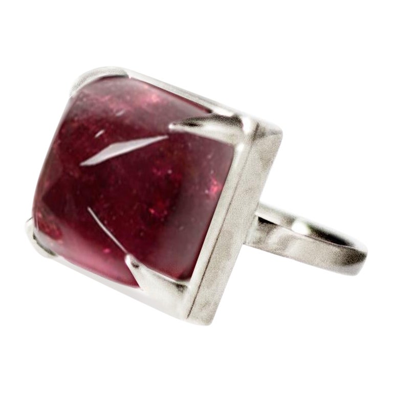Eighteen Karat White Gold Fashion Ring with Natural Red Seven Carats Tourmaline For Sale
