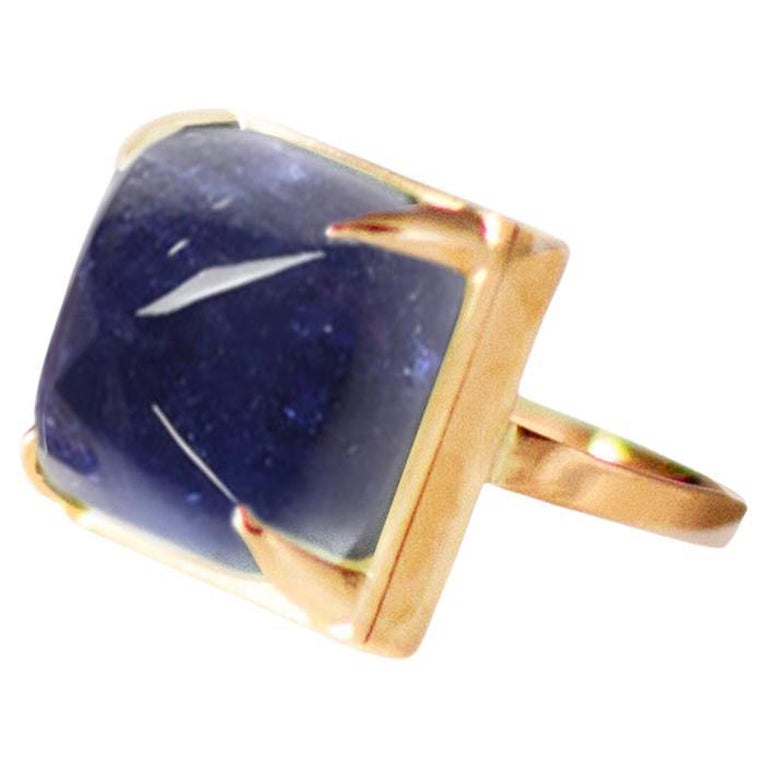 Eighteen Karat Yellow Gold Contemporary Cocktail Ring with Iolite For Sale