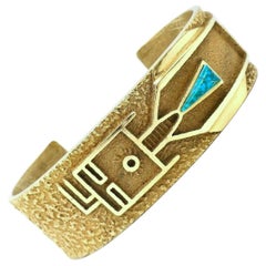 Al Nez Yellow Gold Turquoise Cuff Bracelet