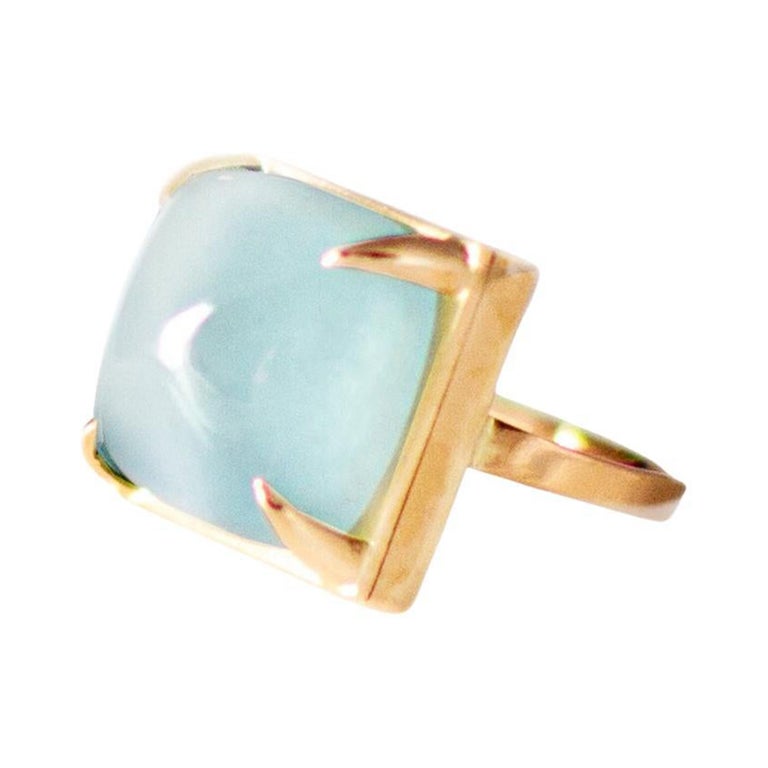 Eighteen Karat Rose Gold Contemporary Cocktail Ring with Sugarloaf Aquamarine For Sale