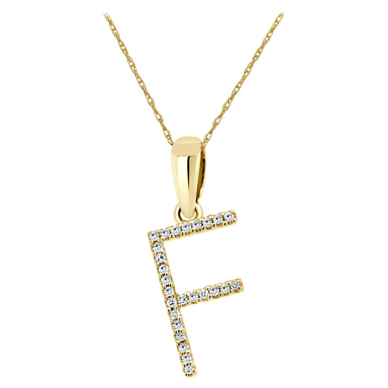 14K Yellow Gold 0.10ct Diamond Initial F Pendant for Her For Sale at ...
