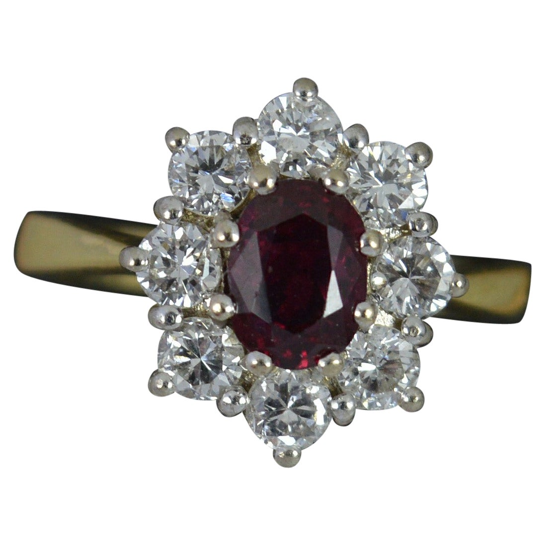 Quality 18ct Gold Ruby and 0.8ct Diamond Cluster Ring