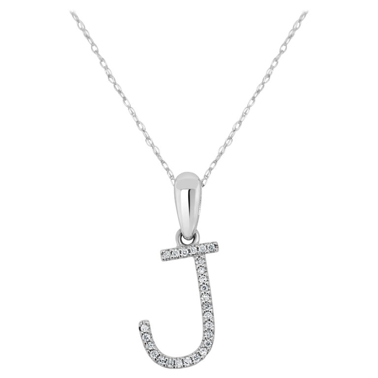 14K White Gold 0.10ct Diamond Initial J Pendant for Her For Sale at 1stDibs