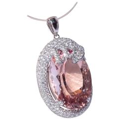 Morganite Diamond Gold Gekko Pendant 5